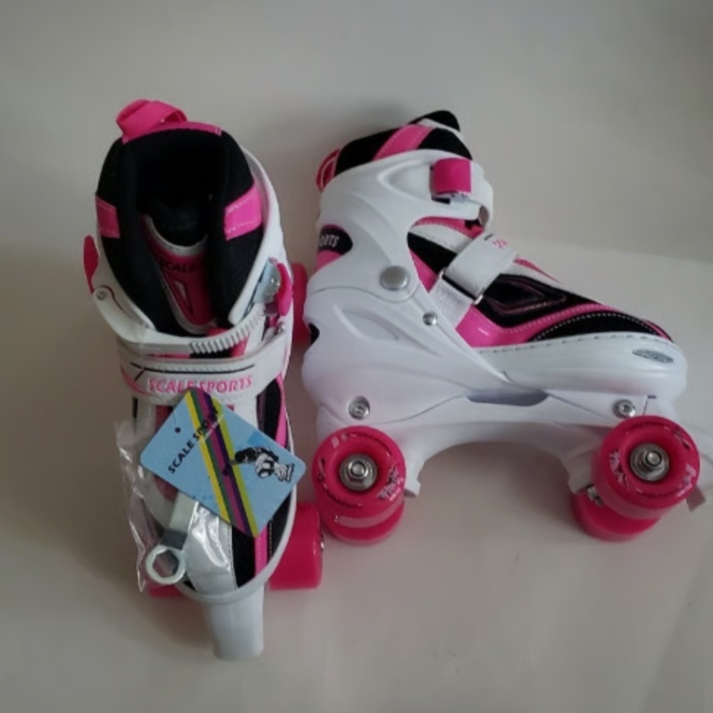 NIB Scale Sports Girls Adjustable Roller Skates Pink White Black Size 4-6 - Picture 3 of 8